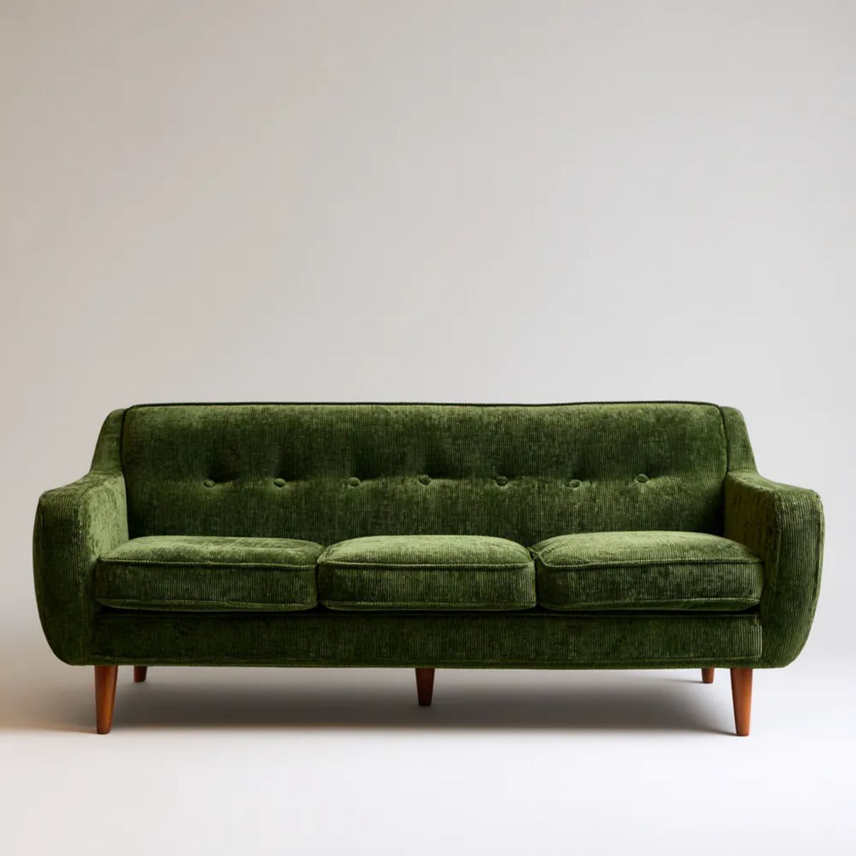 Sofa, 3 kwadratowe proste sofa w oliwie oliwkowej zielona w żeberka wiklinowy z drewnianymi nóżkami, 200 x 85 x 82 cm