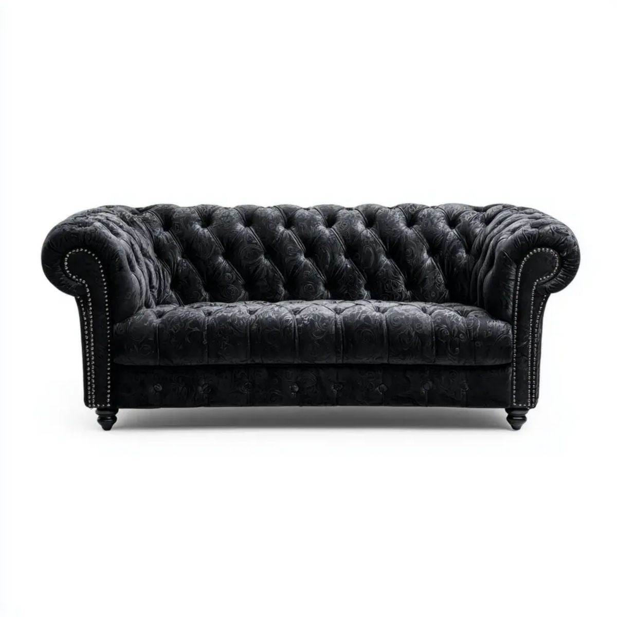 Sofa, Chesterfield sofa 2 fotele czarne ze skóry syntetycznej, 180 x 90 x 75 cm