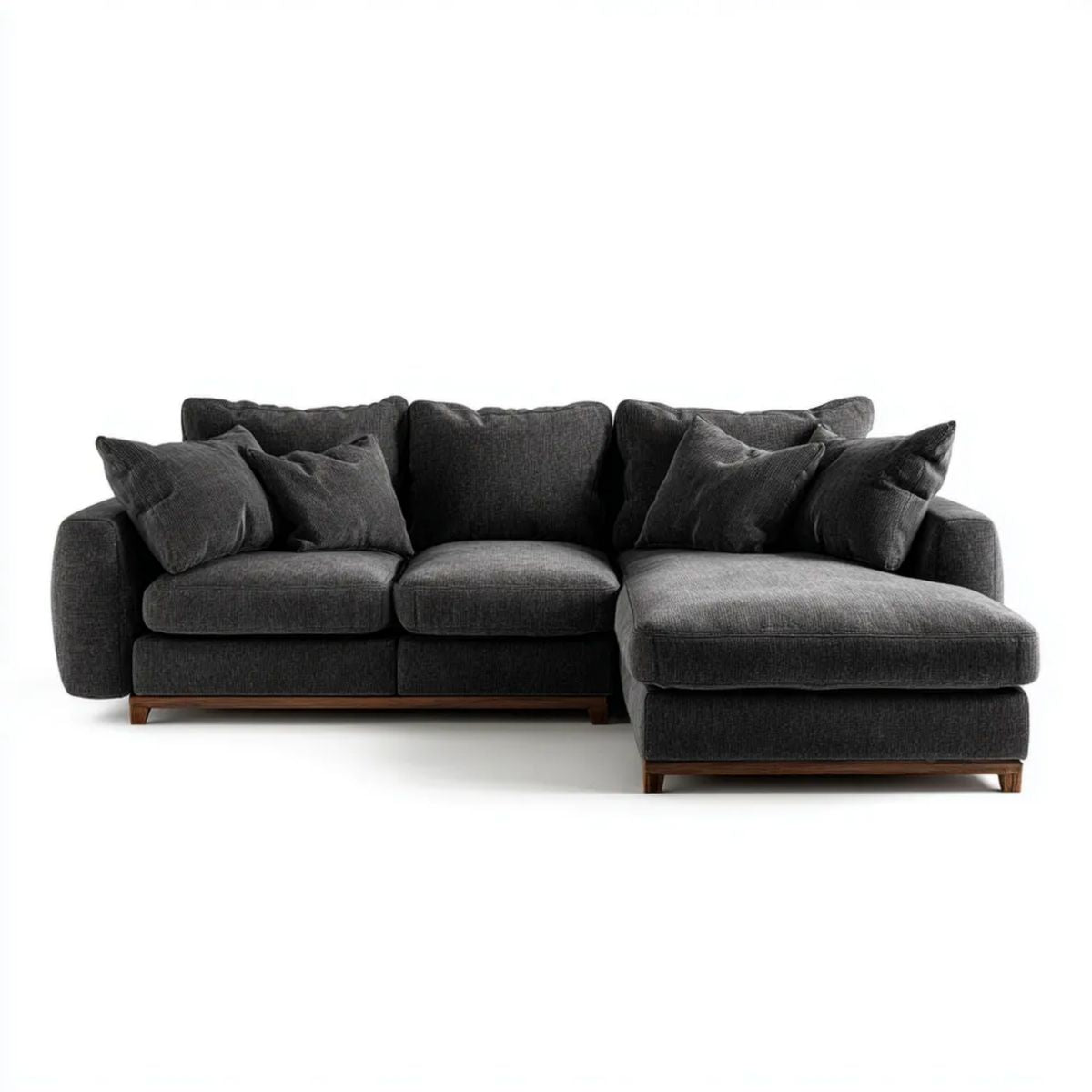 Sofa, 3-osobowa prostokątna fotel w poliestrowej szarej z drewnianymi nóżkami, 280 x 165 x 85 cm