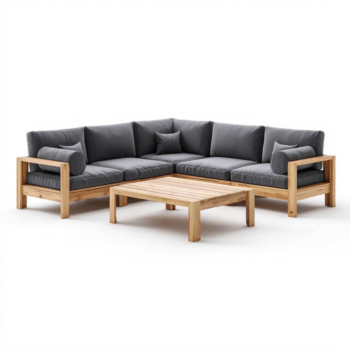 Sofa ogrodowa, Taras loungeset 5-osobowa kanapa narożna z stolikiem do kawy szary Acacia lite drewno kształt litery 260 x 260 cm