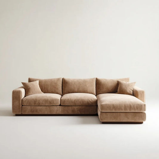 Sofa, 4-osobowa sofa z szezlongiem beżowym taupe w mikrofibrze poliestrowym, 280 x 160 x 85 cm