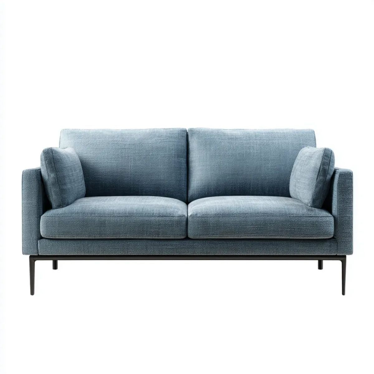 Sofa, 2-osobowa w płaskiej sofie w poliestrze niebiesko-szarej z czarnymi metalowymi nóżkami, 160 x 85 x 82 cm