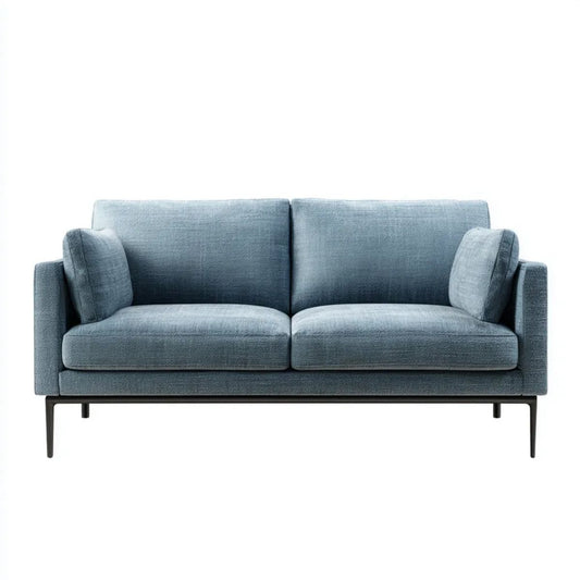 Sofa, 2-osobowa w płaskiej sofie w poliestrze niebiesko-szarej z czarnymi metalowymi nóżkami, 160 x 85 x 82 cm