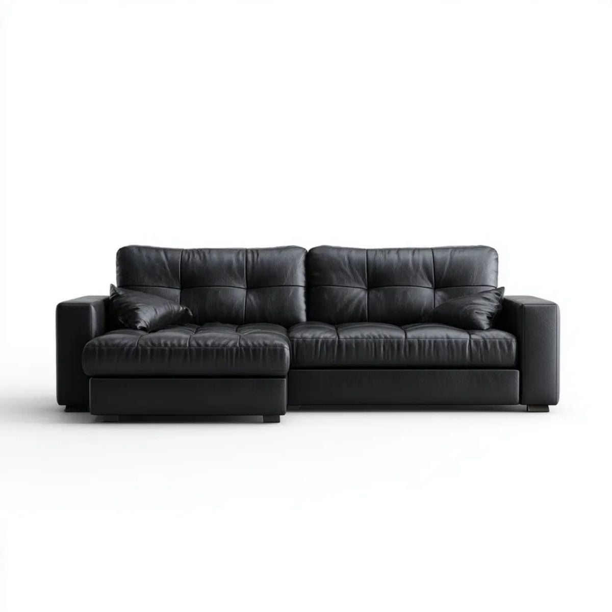 Sofa, Czarna 3-osobowa sofa ze skóry syntetycznej surówki, 240 x 100 x 85 cm