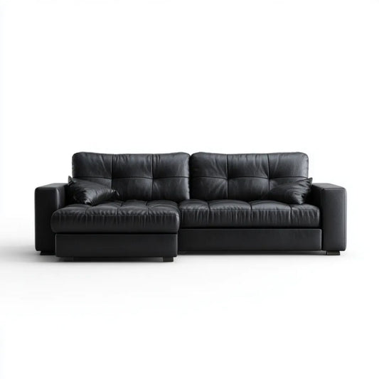 Sofa, Czarna 3-osobowa sofa ze skóry syntetycznej surówki, 240 x 100 x 85 cm