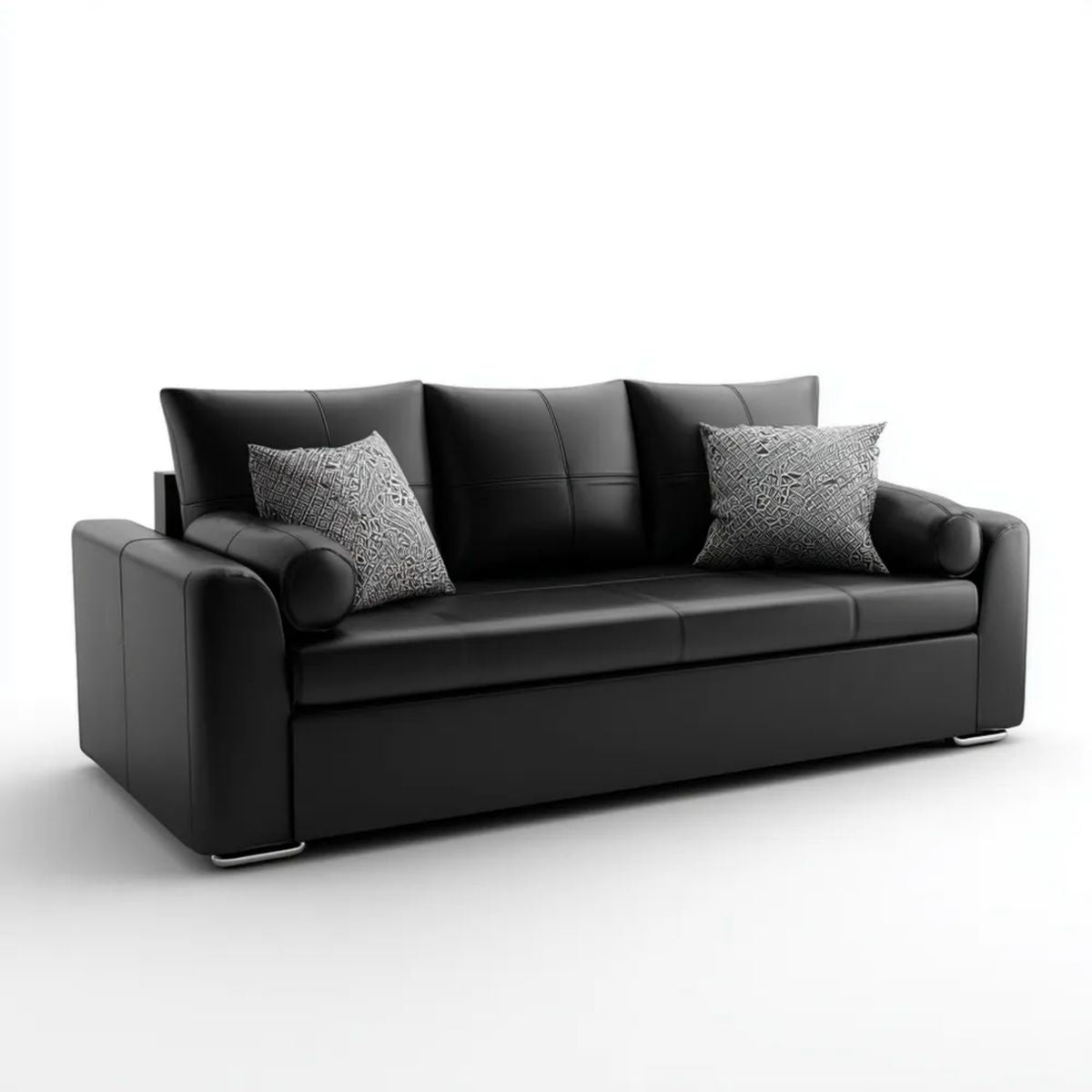 Sofa, 3-osobowa czarny sofa w PU skóra poliuretanowa, 210 x 90 x 88 cm