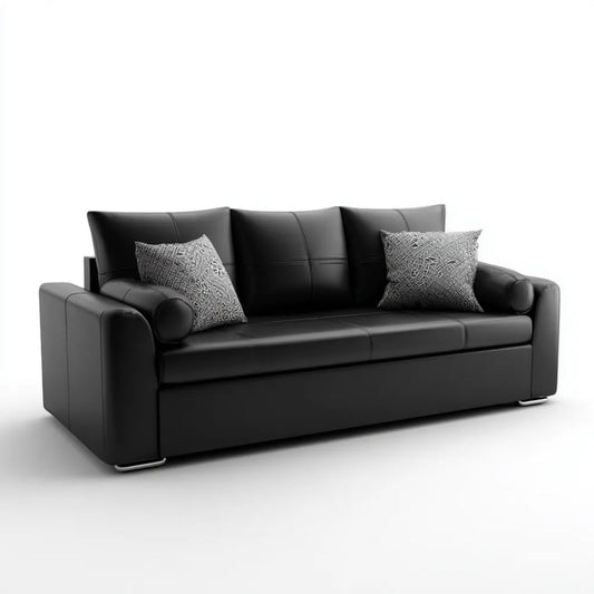 Sofa, 3-osobowa czarny sofa w PU skóra poliuretanowa, 210 x 90 x 88 cm