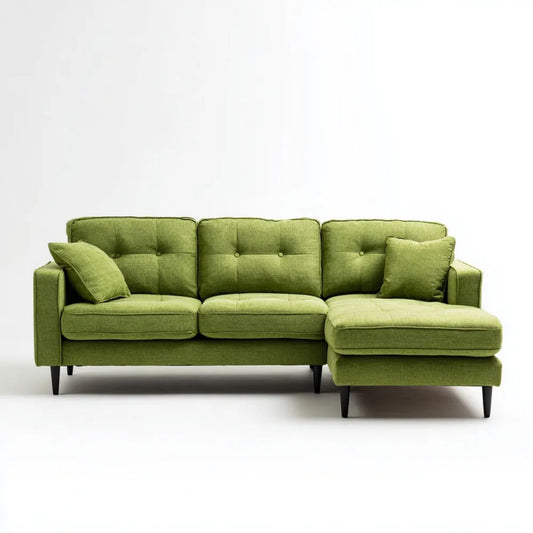 Sofa, 3-osobowa sofa z melioran w oliwie oliwkowej zielona tkanina, czarne nóżki, 260 x 160 x 85 cm