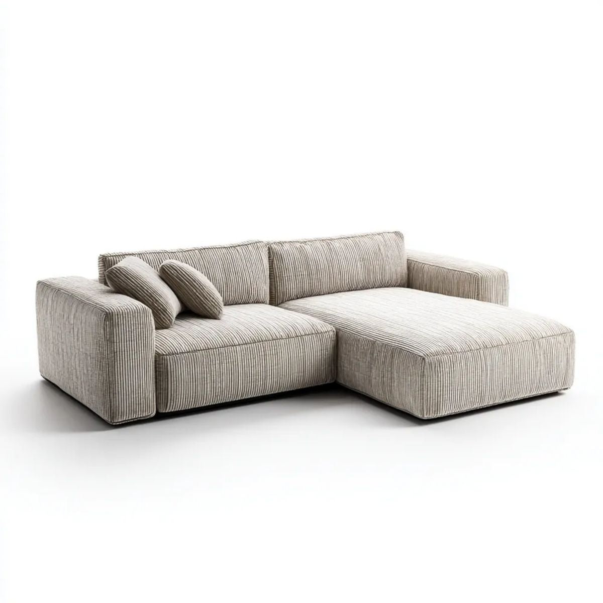 Sofa, 3-osobowa sofa z szezlongiem beżowym w poliestrze betonowym beżowym, 260 x 160 x 82 cm