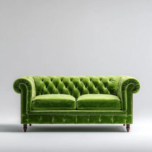 Sofa, Chesterfield sofa w prawo 2 miejsca w zielonym welwelt, 180 x 90 x 75 cm