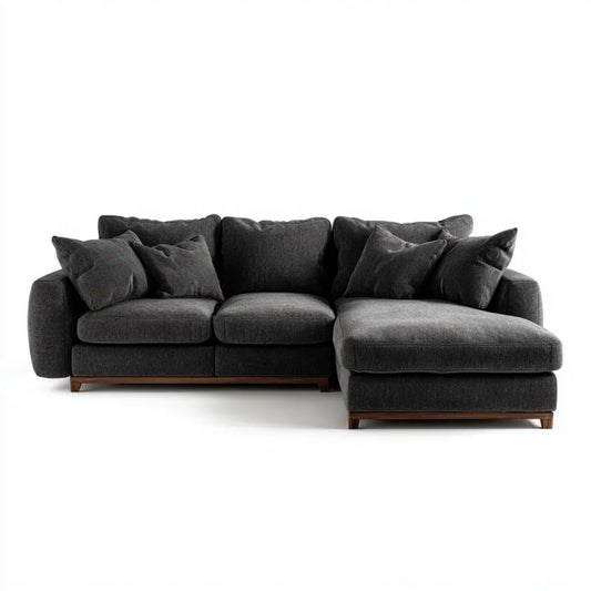Sofa, 3-osobowa prostokątna fotel w poliestrowej szarej z drewnianymi nóżkami, 280 x 165 x 85 cm