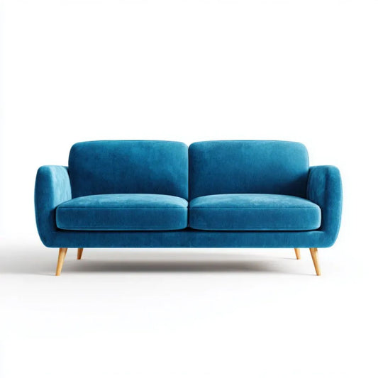 Sofa, Niebieska sofa w poliestrze z drewnianymi nóżkami, 160 x 80 x 82 cm