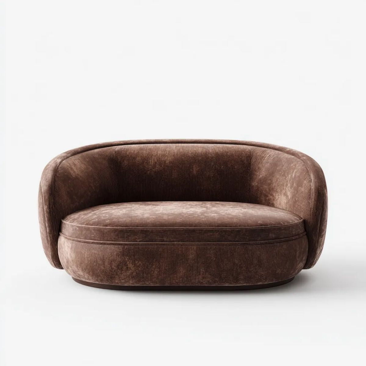 Sofa, Brązowa, zaokrąglona sofa w poliestrze, Belivelvet, 150 x 85 x 75 cm