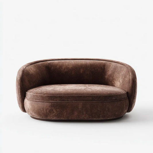 Sofa, Brązowa, zaokrąglona sofa w poliestrze, Belivelvet, 150 x 85 x 75 cm