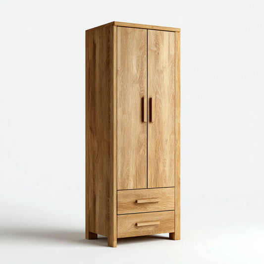Szafa 2-drzwiowa 2 szuflady Dąb naturalny naturalna 80 x 50 x 190 cm lite drewno prostokątne