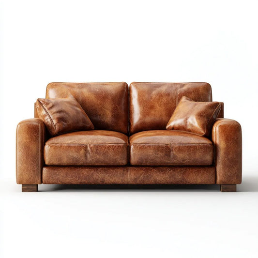 Sofa, Prosta sofa 2 brązowe fotele w poliuretanowej skórze, 180 x 90 x 85 cm