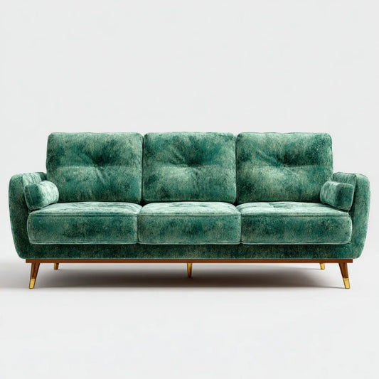 Sofa, 3-osobowa w sofie z zielonym poliestrem Belivelvet, Belibrąz i Golden Belifet, 210 x 90 x 85 cm