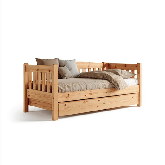Łóżko pojedyncze z 2 szufladami w naturalnych sosny stałej 90 x 190 cm prostokątne
