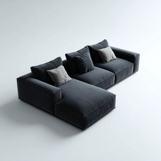 Sofa, 4-osobowa poliester aksamit poliestrowy czarny sofa z lewym rogu 280 x 170 x 75 cm