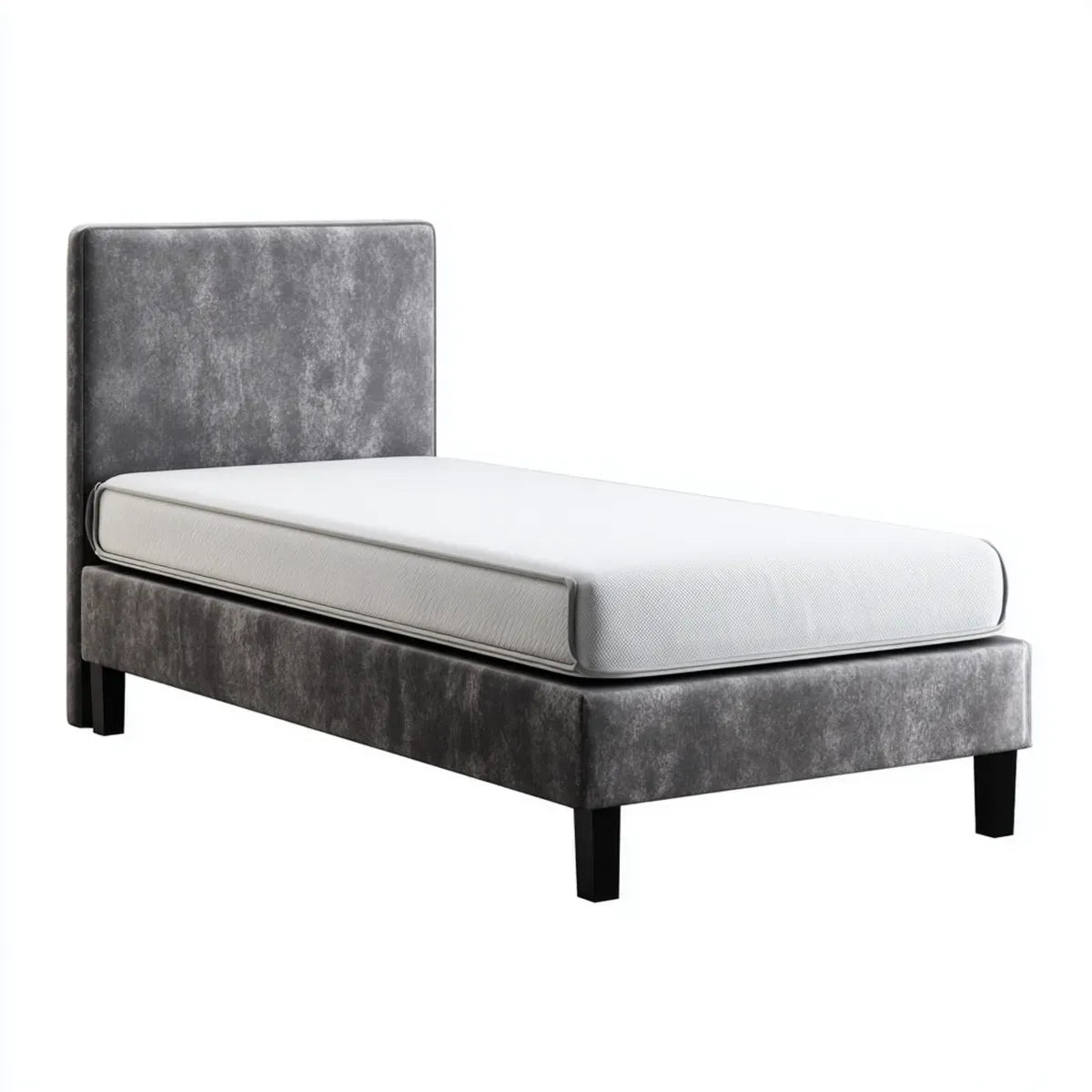 Łóżko pojedyncze, Ciemnoszare pojedyncze łóżko 90 x 200 cm w prostokątnym aksamicie poliestrowym