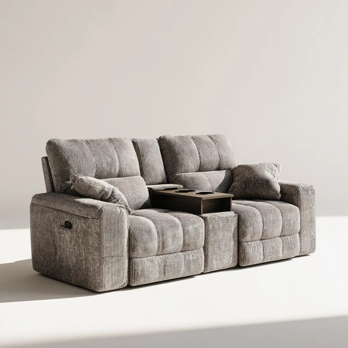 Sofa, 2-osobowy fotel sofa relaksacyjna szara 196 x 98 x 102 cm poliestrowy sznur okrągły z ręczną funkcją relaksacyjną