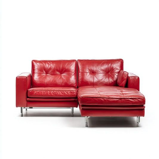 Sofa, Fotelik sofa z szezlongiem bursztynowy brązowa skóra poliuretowana, 250 x 160 x 85 cm