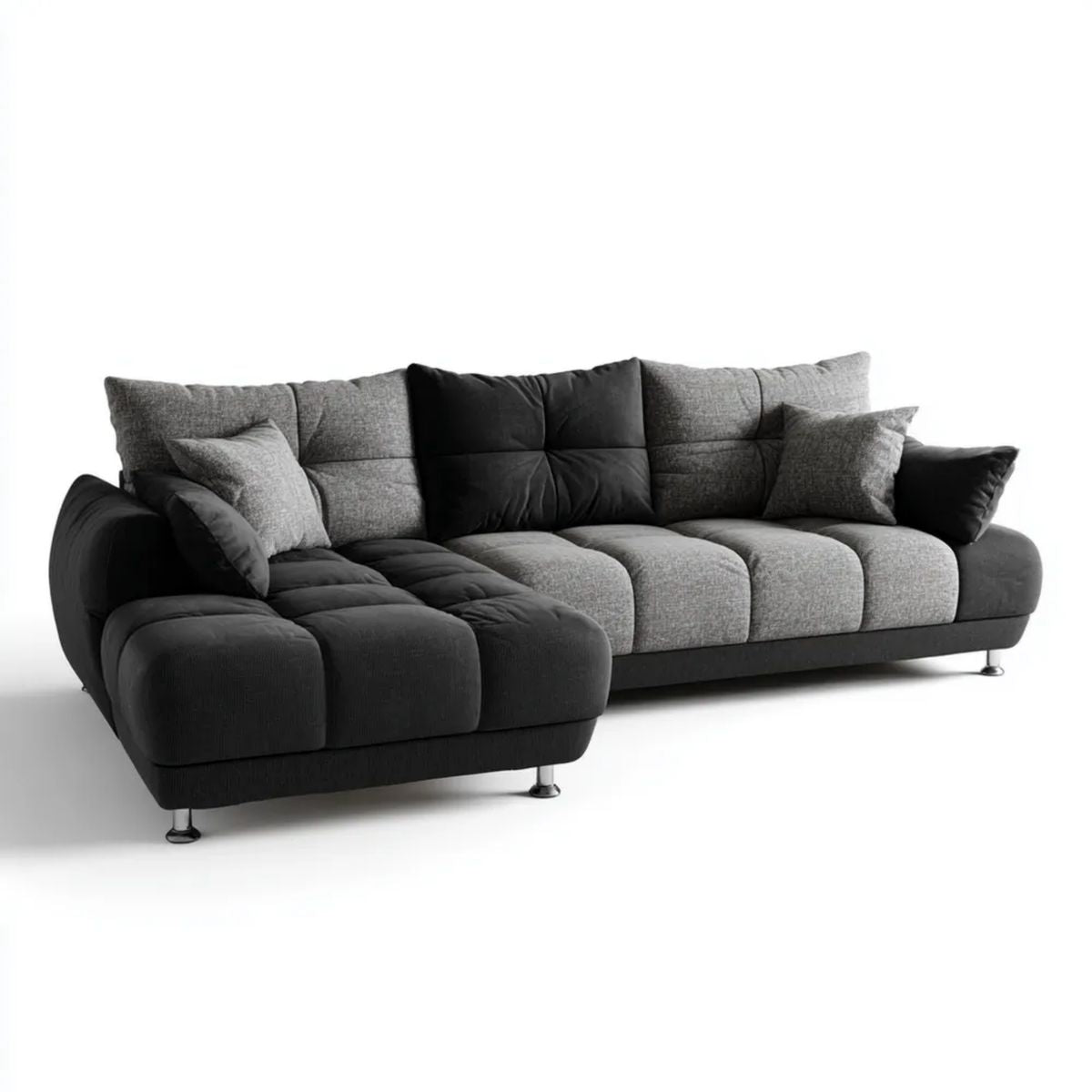 Sofa, 4-osobowa poliestrowy czarny i szary, 280 x 170 x 85 cm