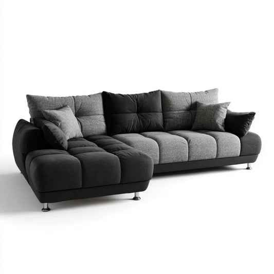 Sofa, 4-osobowa poliestrowy czarny i szary, 280 x 170 x 85 cm