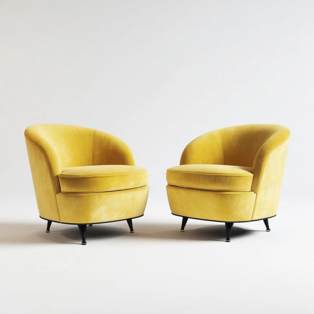 Fotel, Zestaw 2 żółtych foteli z poliestru aksamitnego z nogami stalowymi 76 x 72 x 75 cm