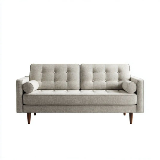 Sofa, 2 kwadraty kwadratowe prostokątne szare poliestrowe sofa z drewnianymi nóżkami, 170 x 84 x 86 cm