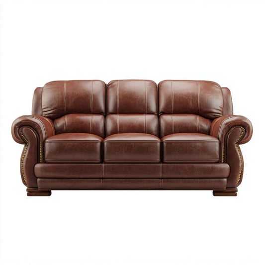 Sofa, Ciemny brązowy 3-osobowa sofa w PU skóra z wiórów z wiórów, 220 x 95 x 100 cm