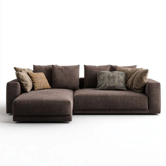 Sofa w kształcie litery L z ciemnym brązowym bursztynem bursztynowym w kolorze lewym szezlongiem w poliestrze, 280 x 160 x 85 cm