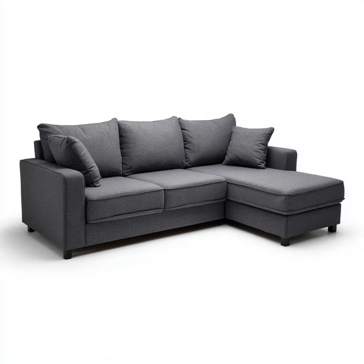 Sofa, 3-osobowa sofa w ciemnoszarym poliestrze z synonimem synonimowym, 250 x 160 x 85 cm, kształt prostokątna L
