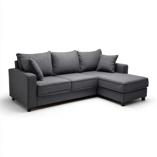 Sofa, 3-osobowa sofa w ciemnoszarym poliestrze z synonimem synonimowym, 250 x 160 x 85 cm, kształt prostokątna L