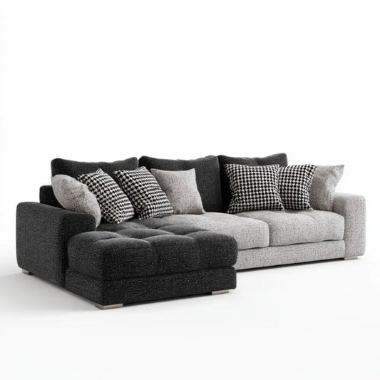Sofa, 3-osobowa w lewym rogu sofa w poliestrowym antracycie szary i jasnoszary 280 x 165 x 88 cm